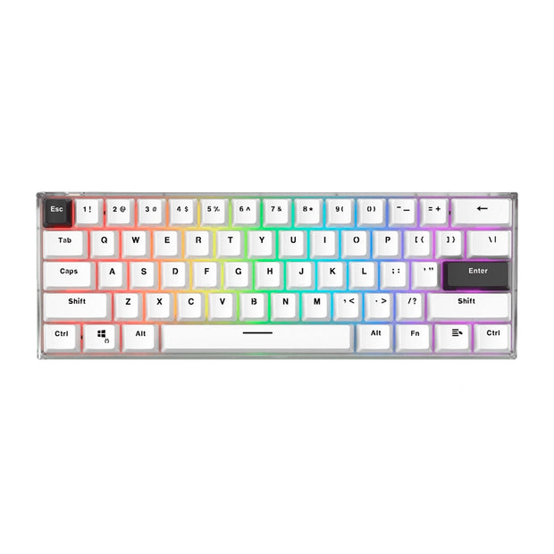 Teclado Gamer 60% inalambrico Fantech MAXFIT61 Frost RGB MK857, Color Blanco, Switch Azul (EN)