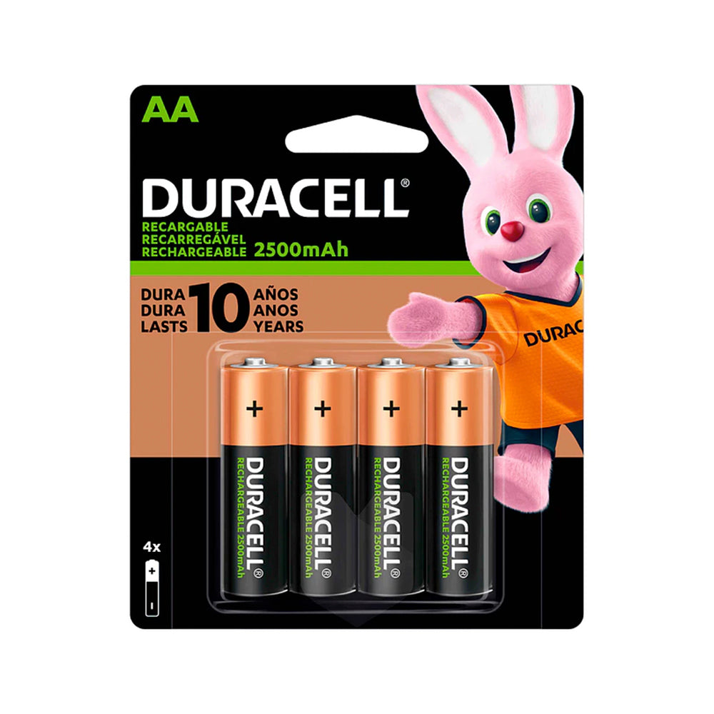 Pila Recargable 2500 mAh Duracell AA, Blíster de 4 Unidades