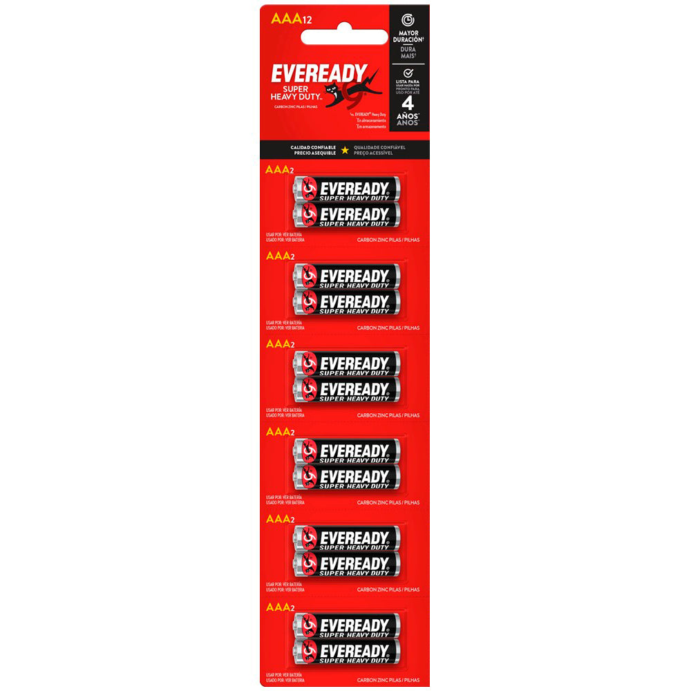 Pila Zinc-Carbón Eveready Super Heavy Duty AAA, Tira de 12 unidades