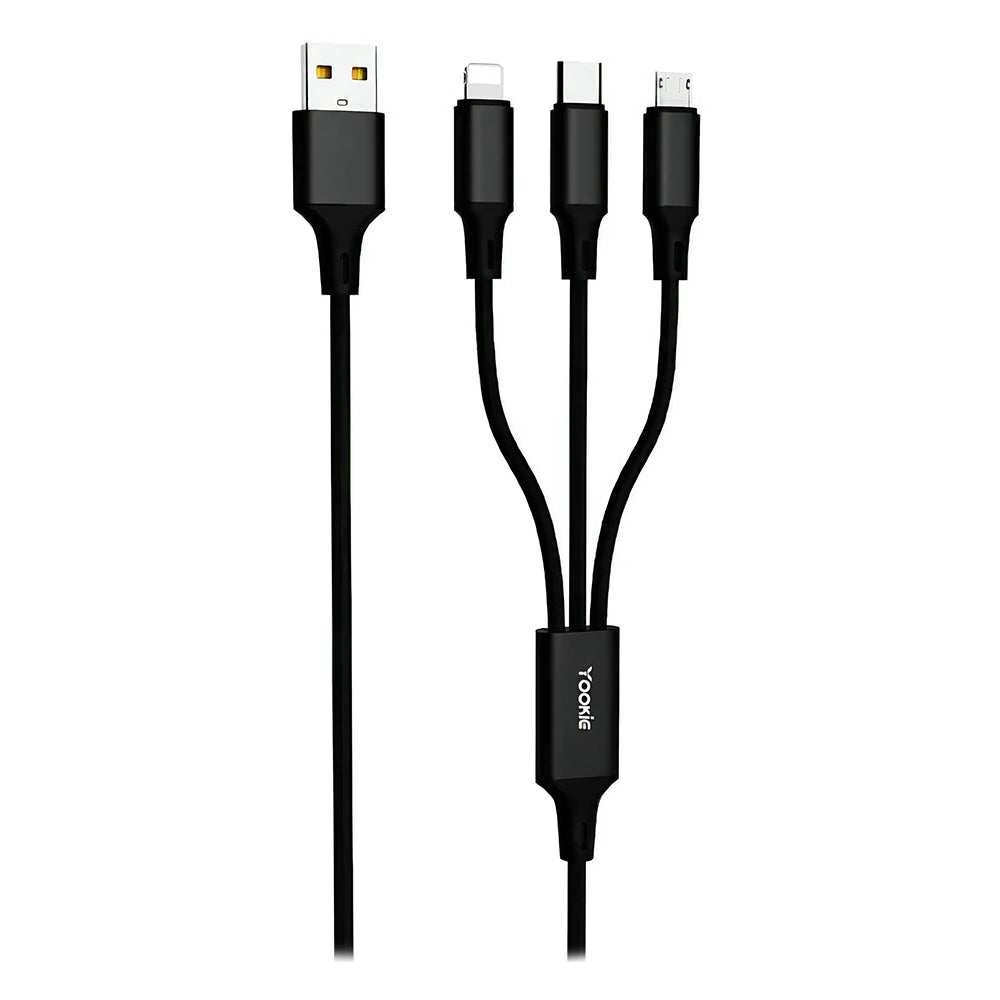 Cable 3 en 1 Yookie ECO6, Micro USB + Lightning + USB-C, 1 Metro