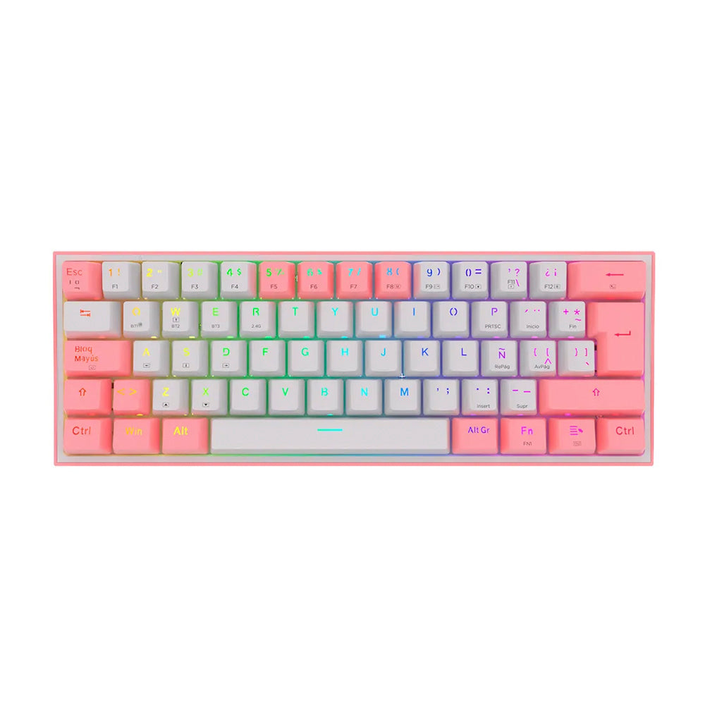 Teclado (ES) Gamer Redragon Fizz Pro RGB, inalámbrico, Switch Rojo, Color Blanco y Rosado