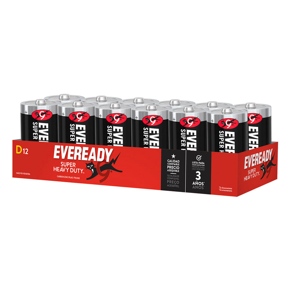 Pila Zinc-Carbón Eveready Super Heavy Duty D, Pack de 12 Unidades