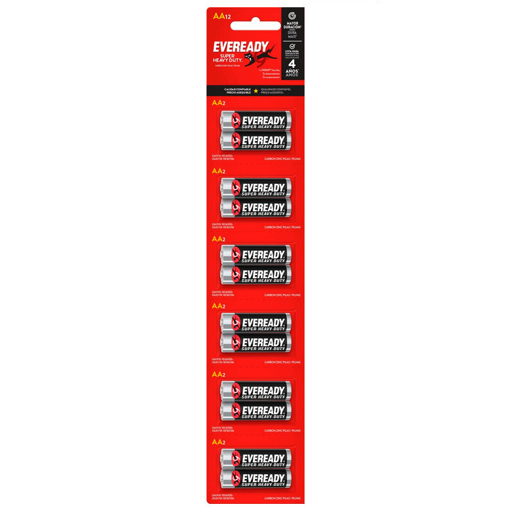 Pila Zinc-Carbón Eveready Super Heavy Duty AA, Tira de 12 unidades