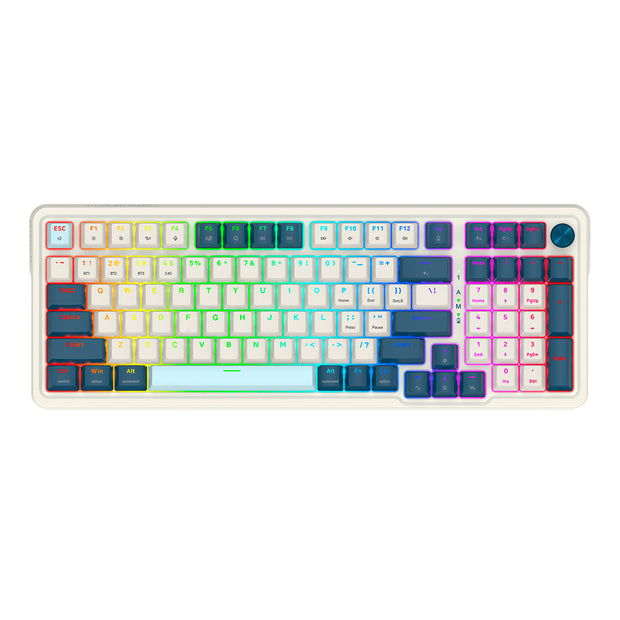 Teclado (ES) Gamer Redragon Eisa Pro K686, inalámbrico, Switch Rojo, Color Blanco y Azul