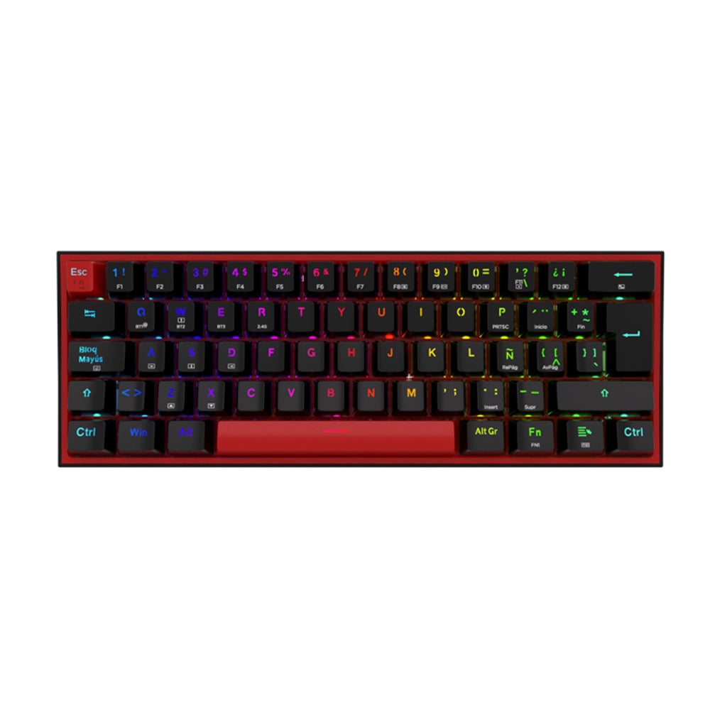 Teclado (ES) Gamer Redragon Fizz Pro RGB, inalámbrico, Switch Rojo, Color Negro