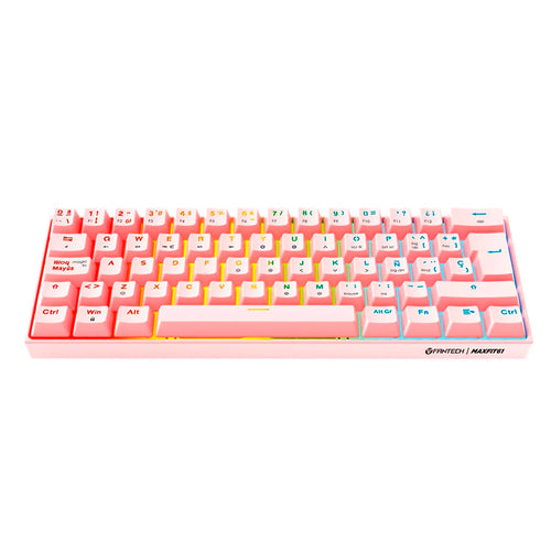 Teclado Gamer 60% Fantech MAXFIT61 RGB MK857, Color Rosado, Switch Rojo (ES)