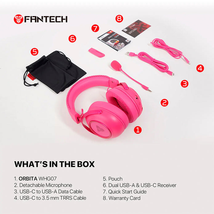 Audífono Gamer inalámbrico Fantech Orbita WHG07 Rosado