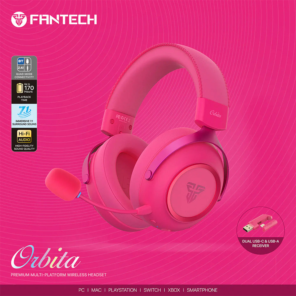 Audífono Gamer inalámbrico Fantech Orbita WHG07 Rosado